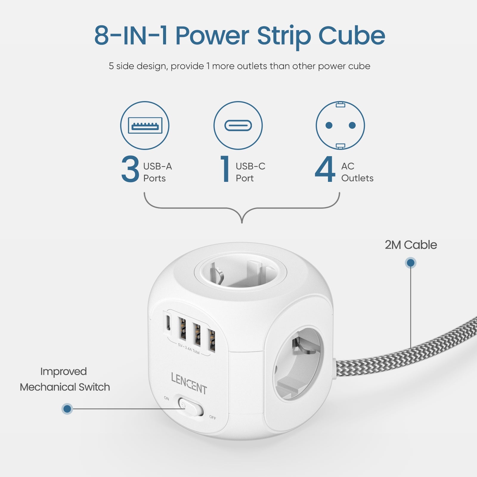 Multiprise rallonge USB 8 en 1 CUBE