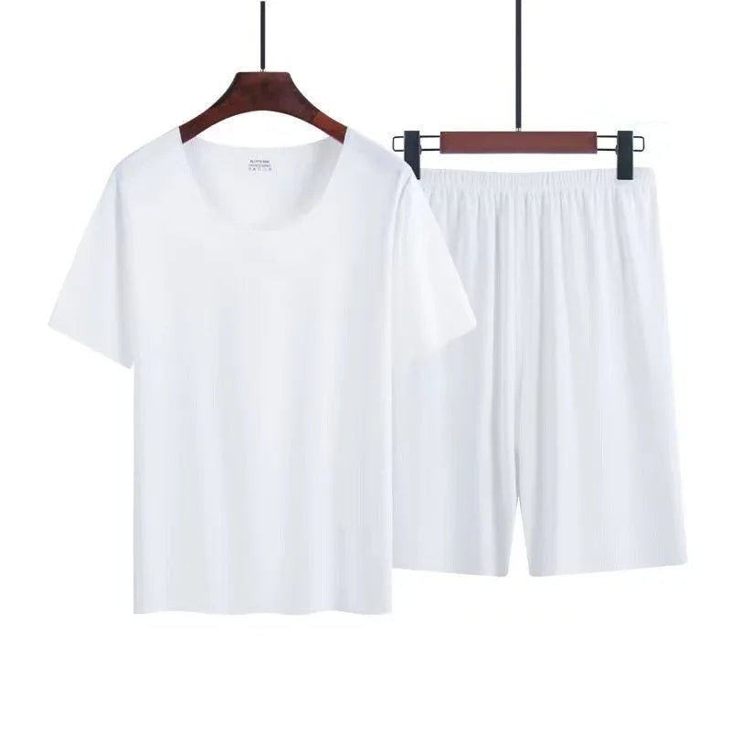 Pyjama homme manches courtes en modal sans couture — ensemble été léger col rond