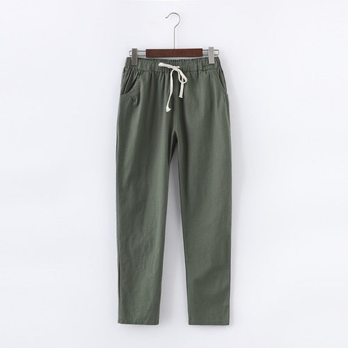 PANTALON EN COTON ET LIN POUR FEMME - TAILLE ÉLASTIQUE