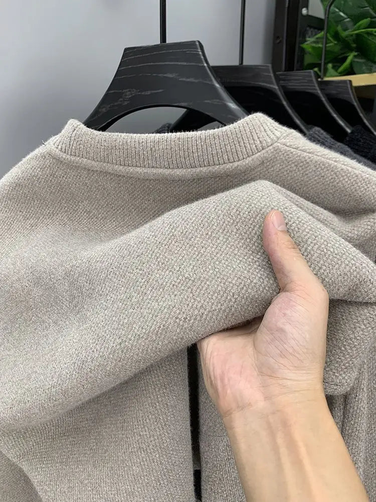 Pull en Maille à Col Rond et Logo Brodé Homme