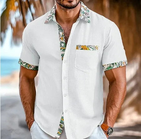 Chemise Homme à Manches Courtes & Poche - Imprimé Tropical