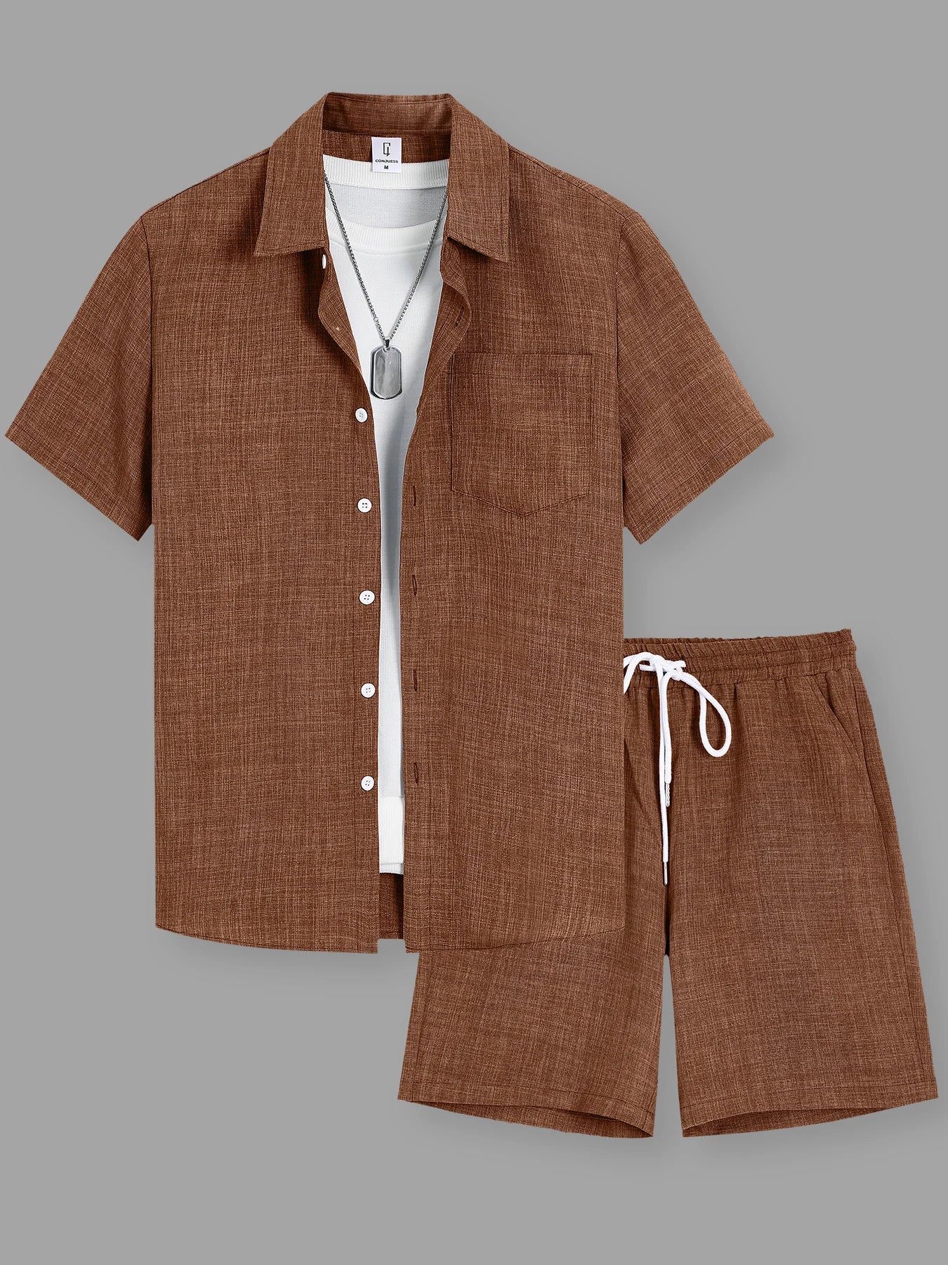 Ensemble Homme Chemise et Short en Coton et Lin – Tenue 2 Pièces Décontractée et Respirante