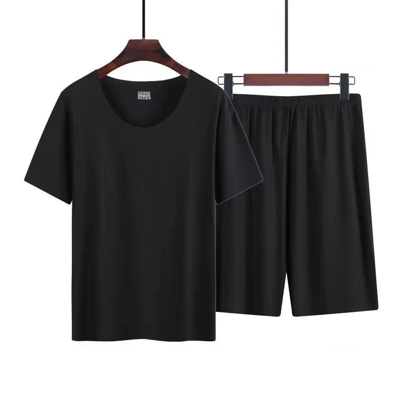 Pyjama homme manches courtes en modal sans couture — ensemble été léger col rond