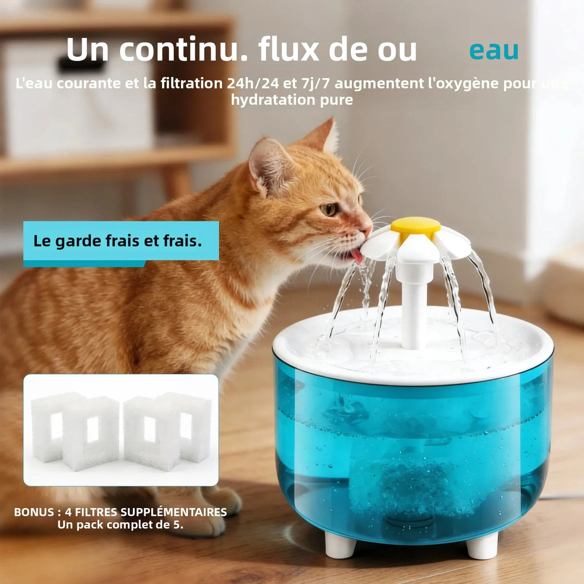 Fontaine à Eau Automatique pour Chat & Chien 1,2 L – Circulation Continue, Filtration USB – 4 Filtres Supplémentaires OFFERTS