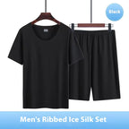 Pyjama homme manches courtes en modal sans couture — ensemble été léger col rond