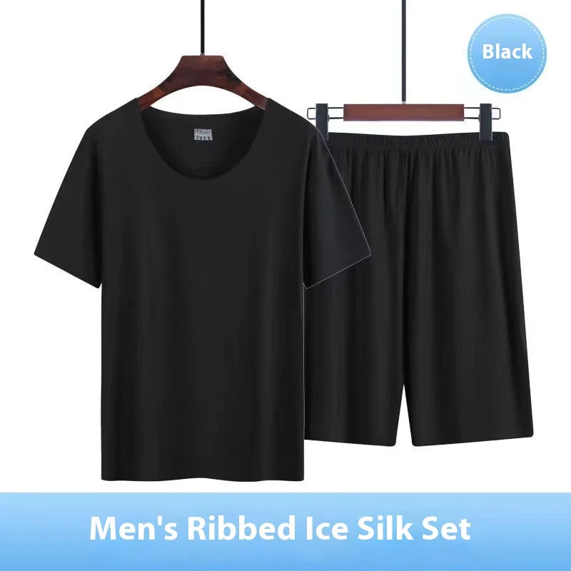 Pyjama homme manches courtes en modal sans couture — ensemble été léger col rond