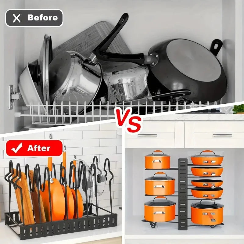 Organisateur de Casseroles et Poêles à 8 Niveaux Réglables – Support Métallique Double Face – Rangement Cuisine Gain de Place