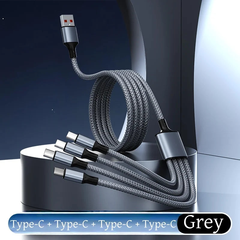 Câble de Charge Tressé 2M Multi-Appareils 4-en-1 – USB-A vers USB-C, Micro-USB et Lightning
