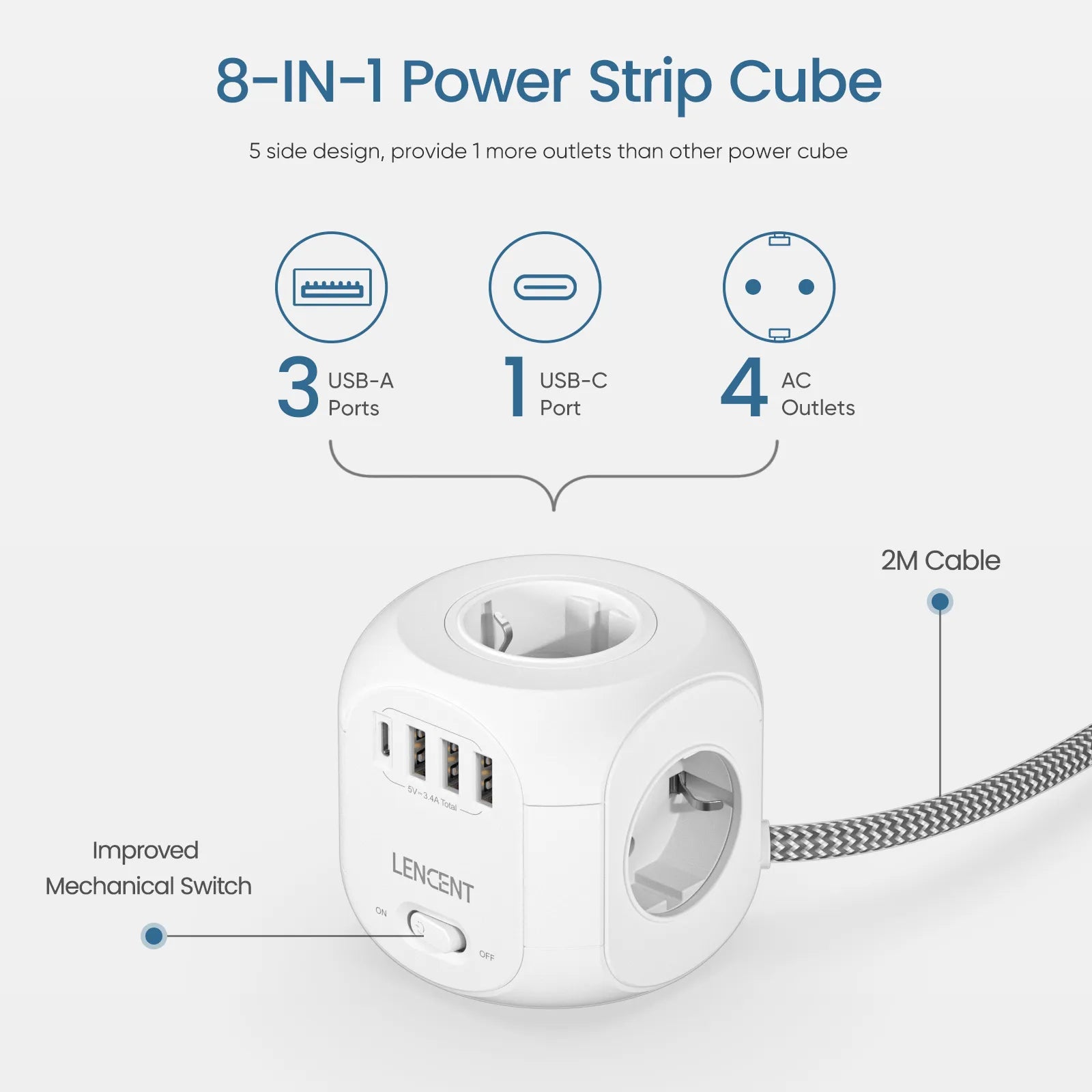 Multiprise rallonge USB 8 en 1 CUBE