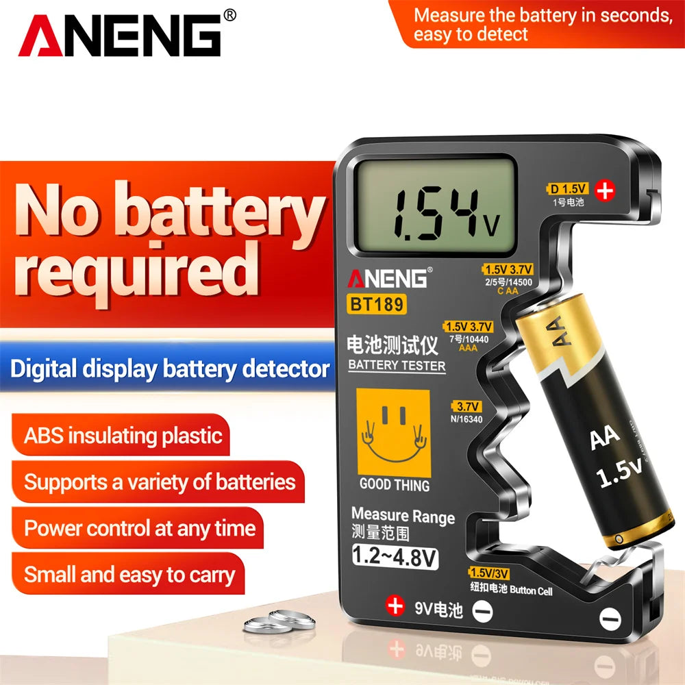 Testeur de Piles ANENG BT189 Universel avec Écran LCD – AA, AAA, 9V, C, D, N & Piles Bouton