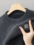 Pull en Maille à Col Rond et Logo Brodé Homme