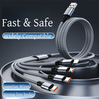 Câble de Charge Tressé 2M Multi-Appareils 4-en-1 – USB-A vers USB-C, Micro-USB et Lightning