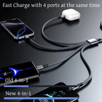 Câble de Charge Tressé 2M Multi-Appareils 4-en-1 – USB-A vers USB-C, Micro-USB et Lightning