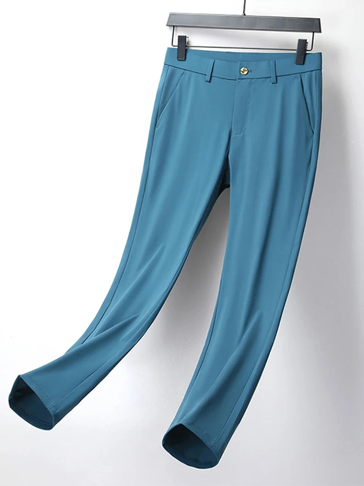Pantalon d'été homme en soie glacée extensible — coupe cintrée