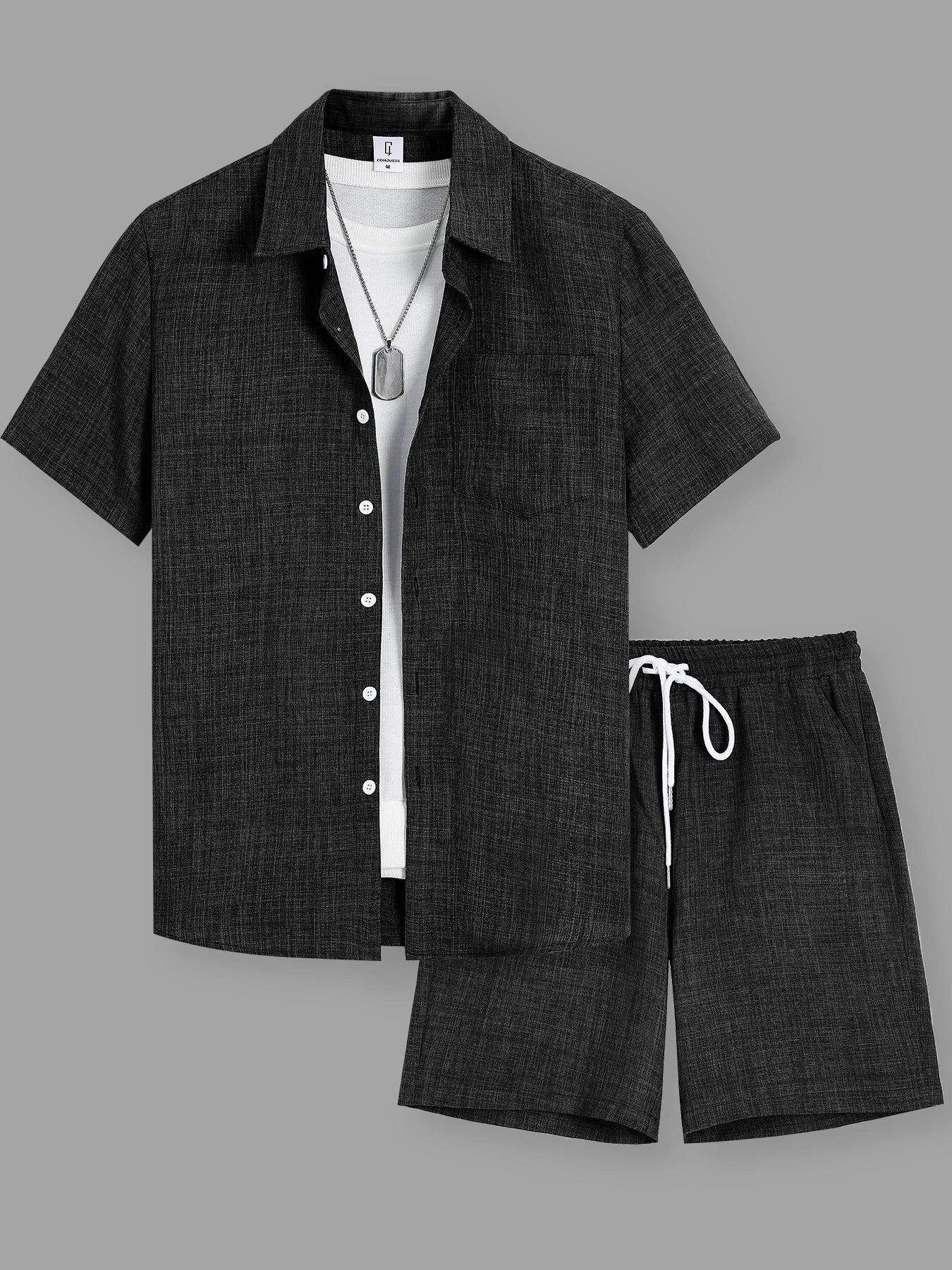 Ensemble Homme Chemise et Short en Coton et Lin – Tenue 2 Pièces Décontractée et Respirante