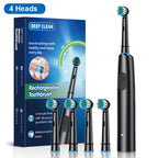 Brosse à dents électrique rotative avec nettoyage ultrasonique — 4 têtes de rechange incluses