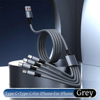 Câble de Charge Tressé 2M Multi-Appareils 4-en-1 – USB-A vers USB-C, Micro-USB et Lightning