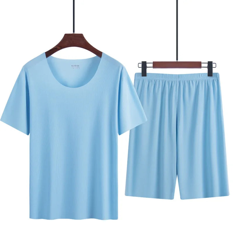 Pyjama homme manches courtes en modal sans couture — ensemble été léger col rond