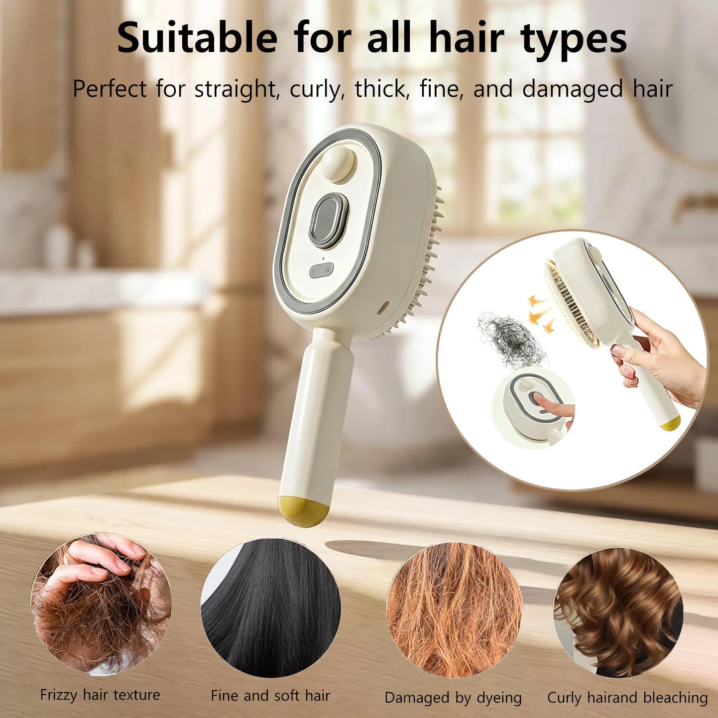 Brosse à Cheveux Électrique Vapeur – Brume Ionique, Réservoir d’Huile & Autonettoyante