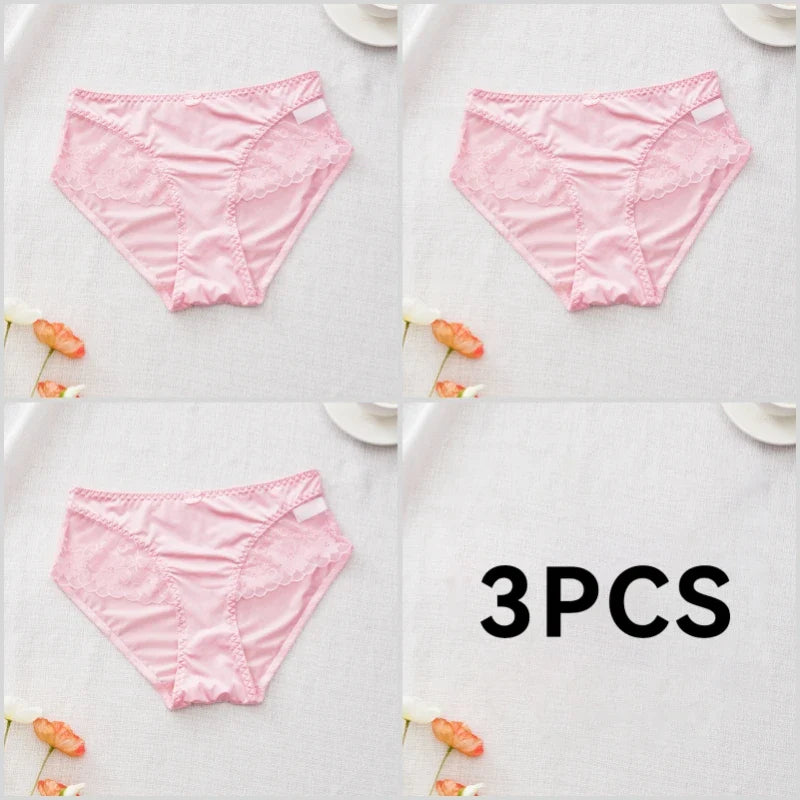 Lot de 3 Culottes en Satin Sexy avec Dentelle