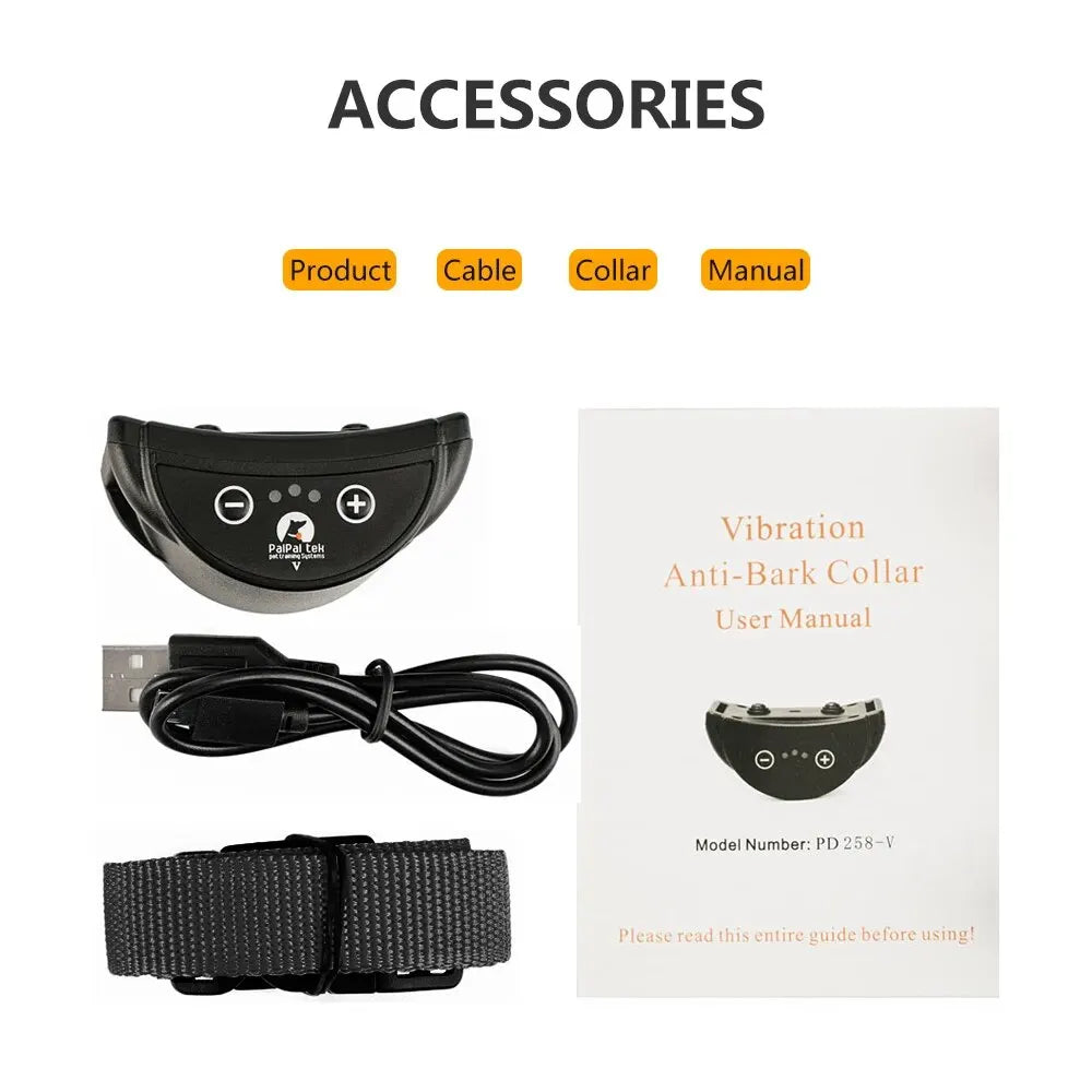 Collier Anti-Aboiement Rechargeable pour Petits et Moyens Chiens – Entraînement par Vibration 258V