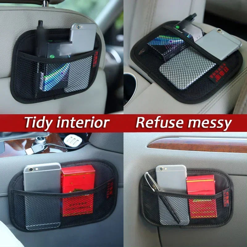 Lot de 2 Organisateurs Intérieur de Voiture Auto-adhésif – Poche en Filet pour Téléphone, Pièces, Clés et Cartes