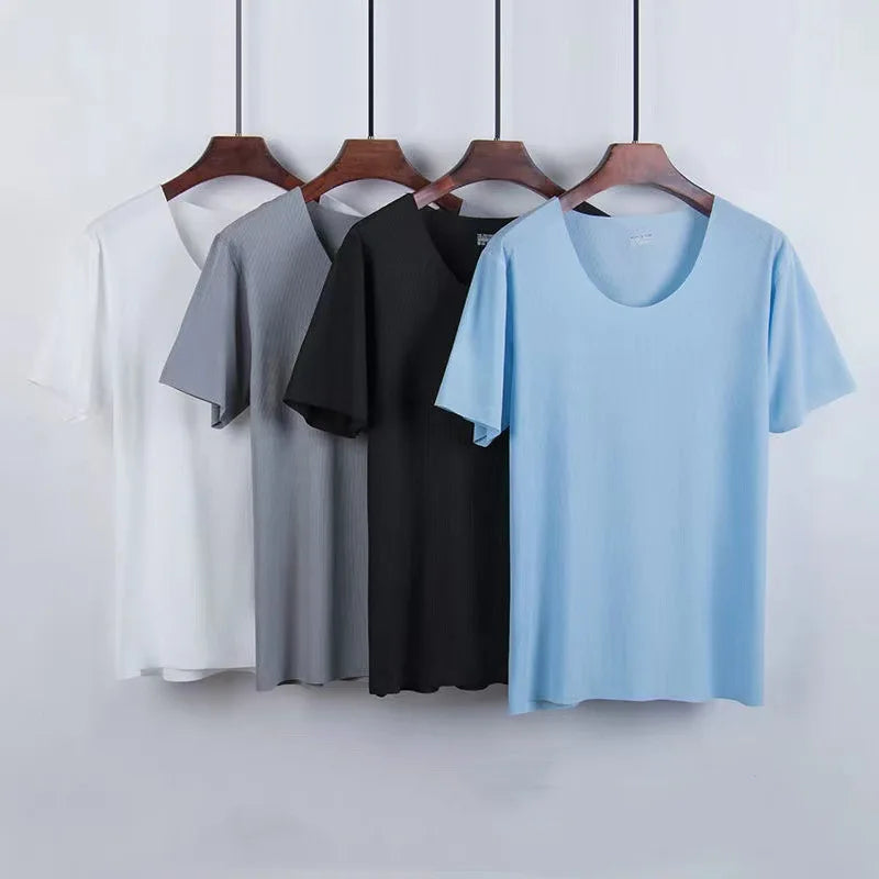 Pyjama homme manches courtes en modal sans couture — ensemble été léger col rond