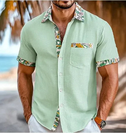 Chemise Homme à Manches Courtes & Poche - Imprimé Tropical