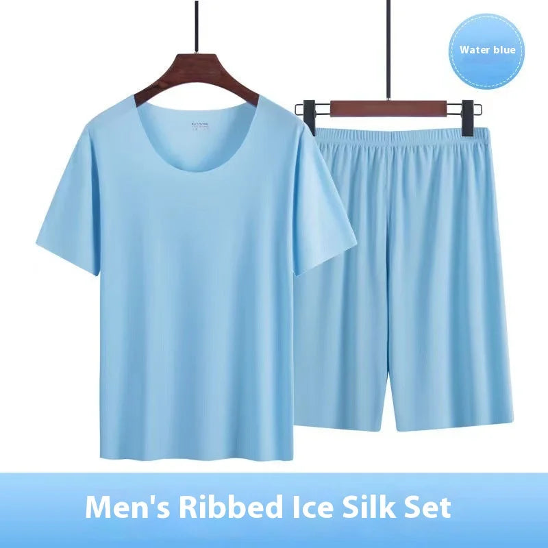 Pyjama homme manches courtes en modal sans couture — ensemble été léger col rond