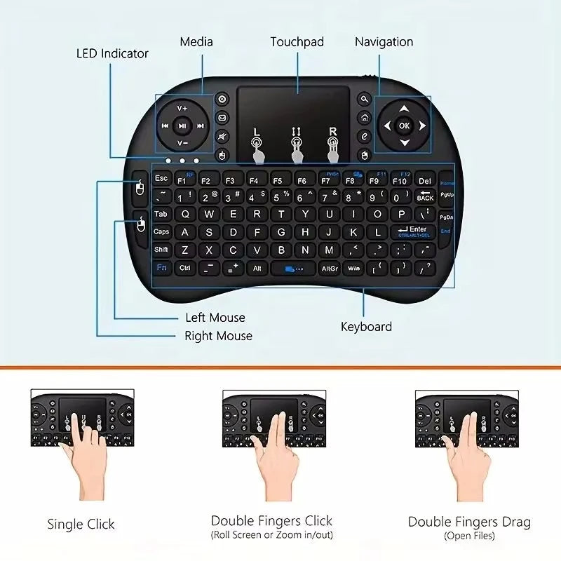 Mini Clavier Sans Fil AZERTY avec Pavé Tactile – Air Mouse RGB Rétroéclairé pour PC et TV Box