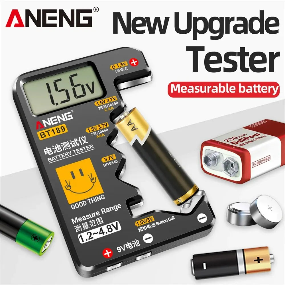Testeur de Piles ANENG BT189 Universel avec Écran LCD – AA, AAA, 9V, C, D, N & Piles Bouton