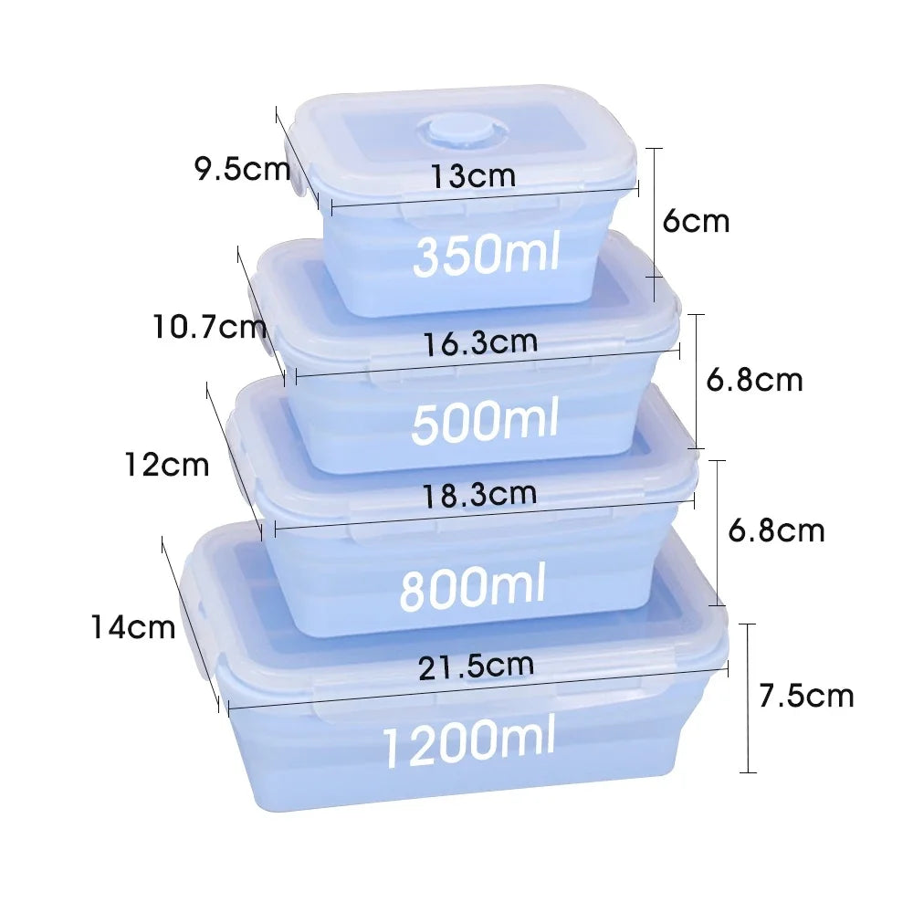 Lot de 4 Boîte de Conservation Pliables & Micro-Ondables en Silicone