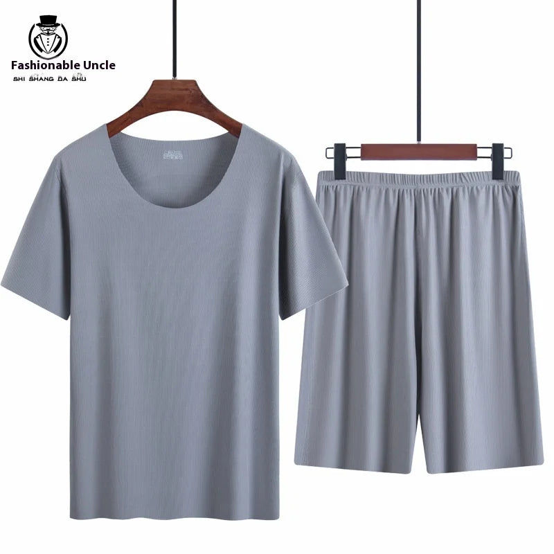 Pyjama homme manches courtes en modal sans couture — ensemble été léger col rond