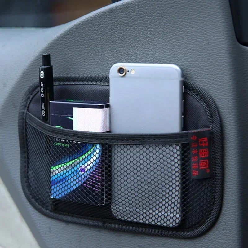 Lot de 2 Organisateurs Intérieur de Voiture Auto-adhésif – Poche en Filet pour Téléphone, Pièces, Clés et Cartes