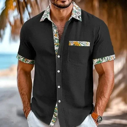 Chemise Homme à Manches Courtes & Poche - Imprimé Tropical