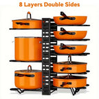 Organisateur de Casseroles et Poêles à 8 Niveaux Réglables – Support Métallique Double Face – Rangement Cuisine Gain de Place