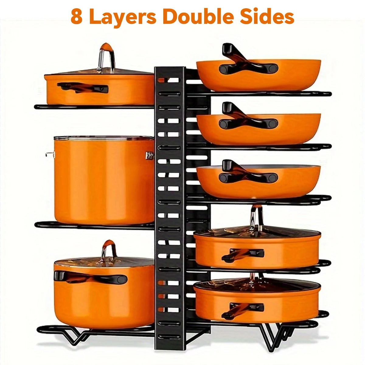 Organisateur de Casseroles et Poêles à 8 Niveaux Réglables – Support Métallique Double Face – Rangement Cuisine Gain de Place