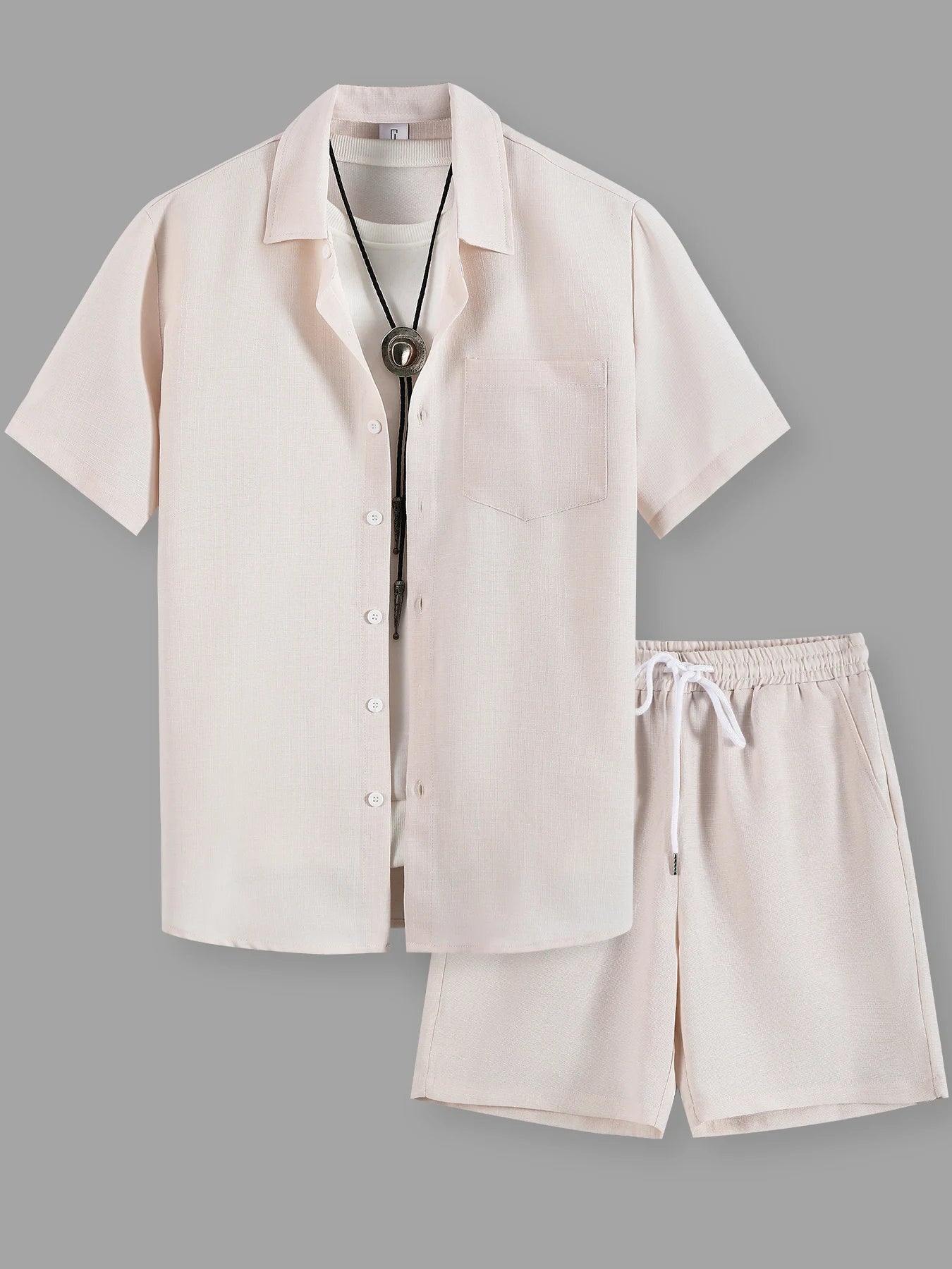 Ensemble Homme Chemise et Short en Coton et Lin – Tenue 2 Pièces Décontractée et Respirante
