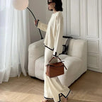 Ensemble en maille Pull & Pantalon large bordure blanche