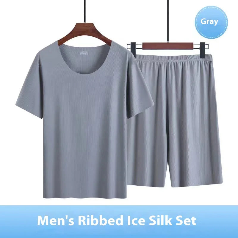 Pyjama homme manches courtes en modal sans couture — ensemble été léger col rond