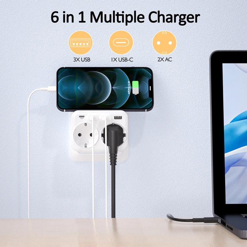 Multiprise murale 6 EN 1 - USB et USB-C