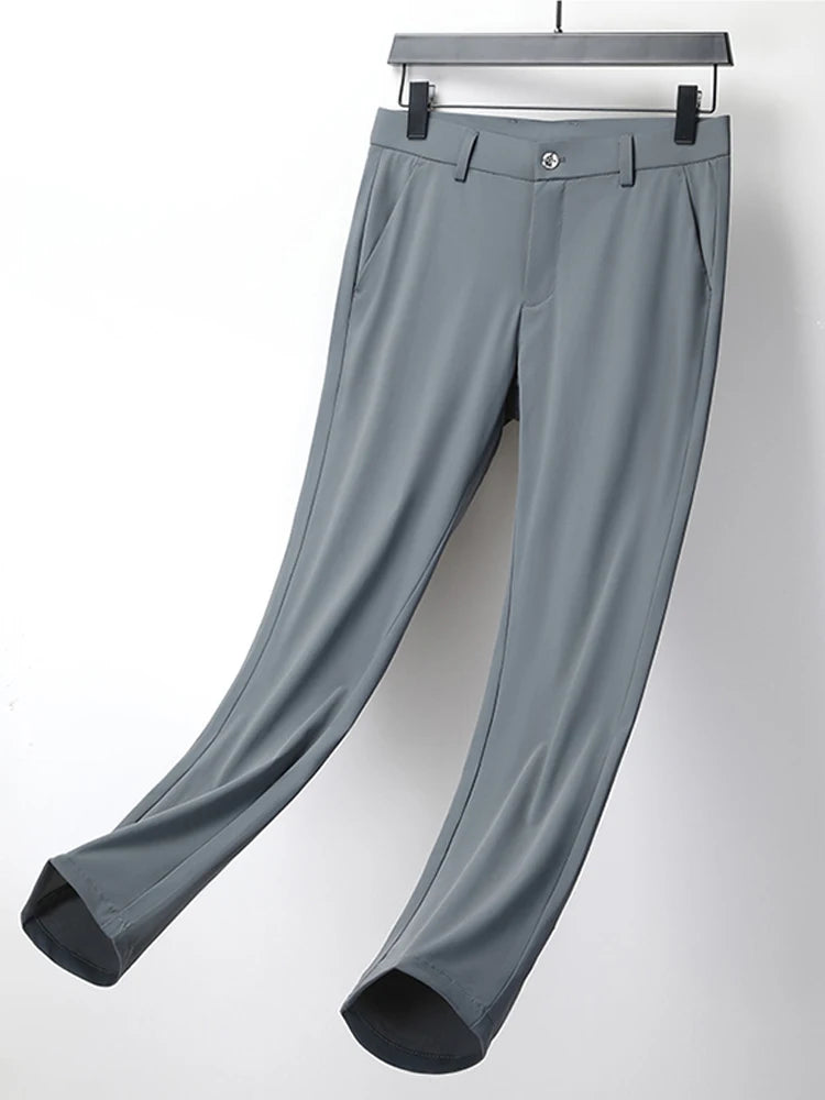 Pantalon d'été homme en soie glacée extensible — coupe cintrée