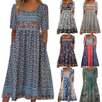 Robe Mi-Longue à Imprimé Boho avec Manches