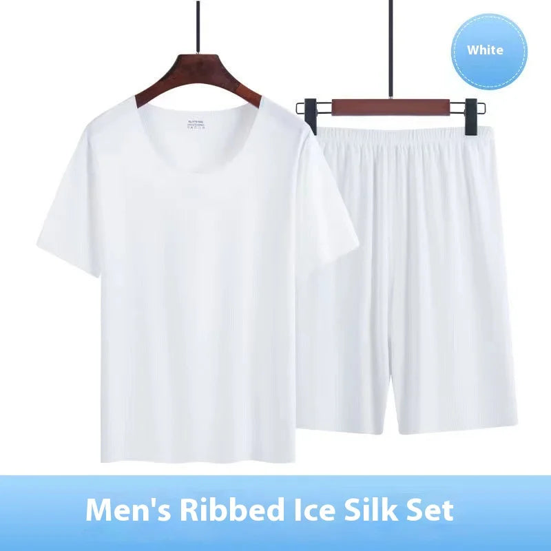 Pyjama homme manches courtes en modal sans couture — ensemble été léger col rond