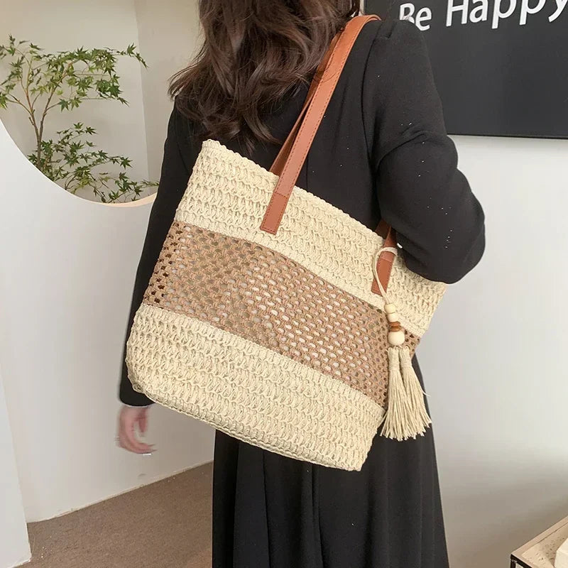 Grand Sac Fourre-Tout Bohème en Lin Tressé