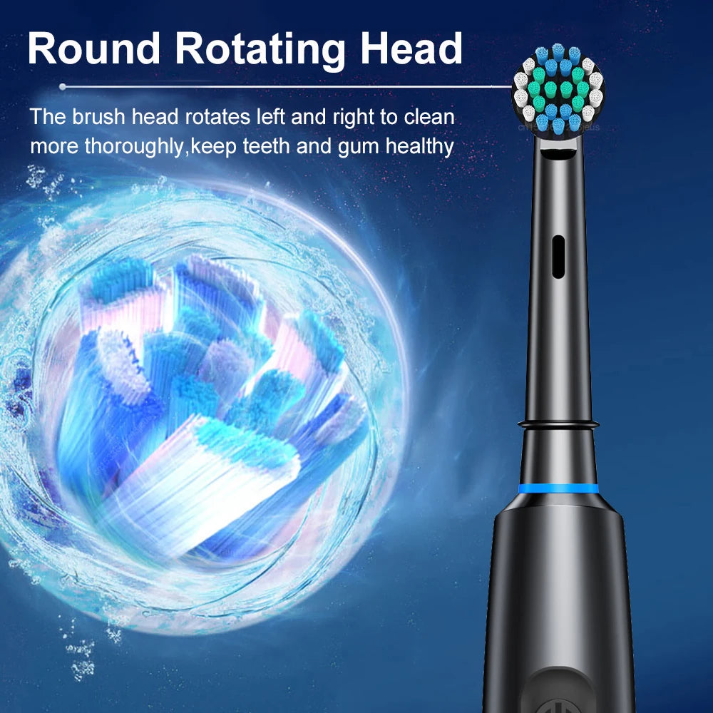 Brosse à dents électrique rotative avec nettoyage ultrasonique — 4 têtes de rechange incluses