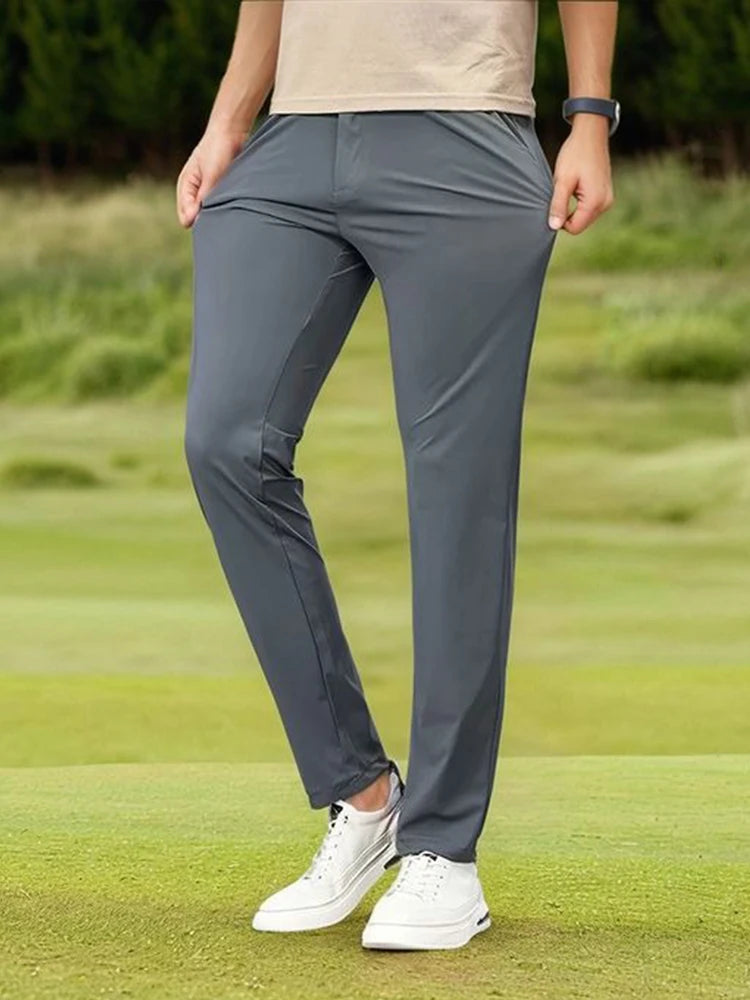 Pantalon d'été homme en soie glacée extensible — coupe cintrée