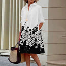 Robe chemise mi-longue col rabattu et poches