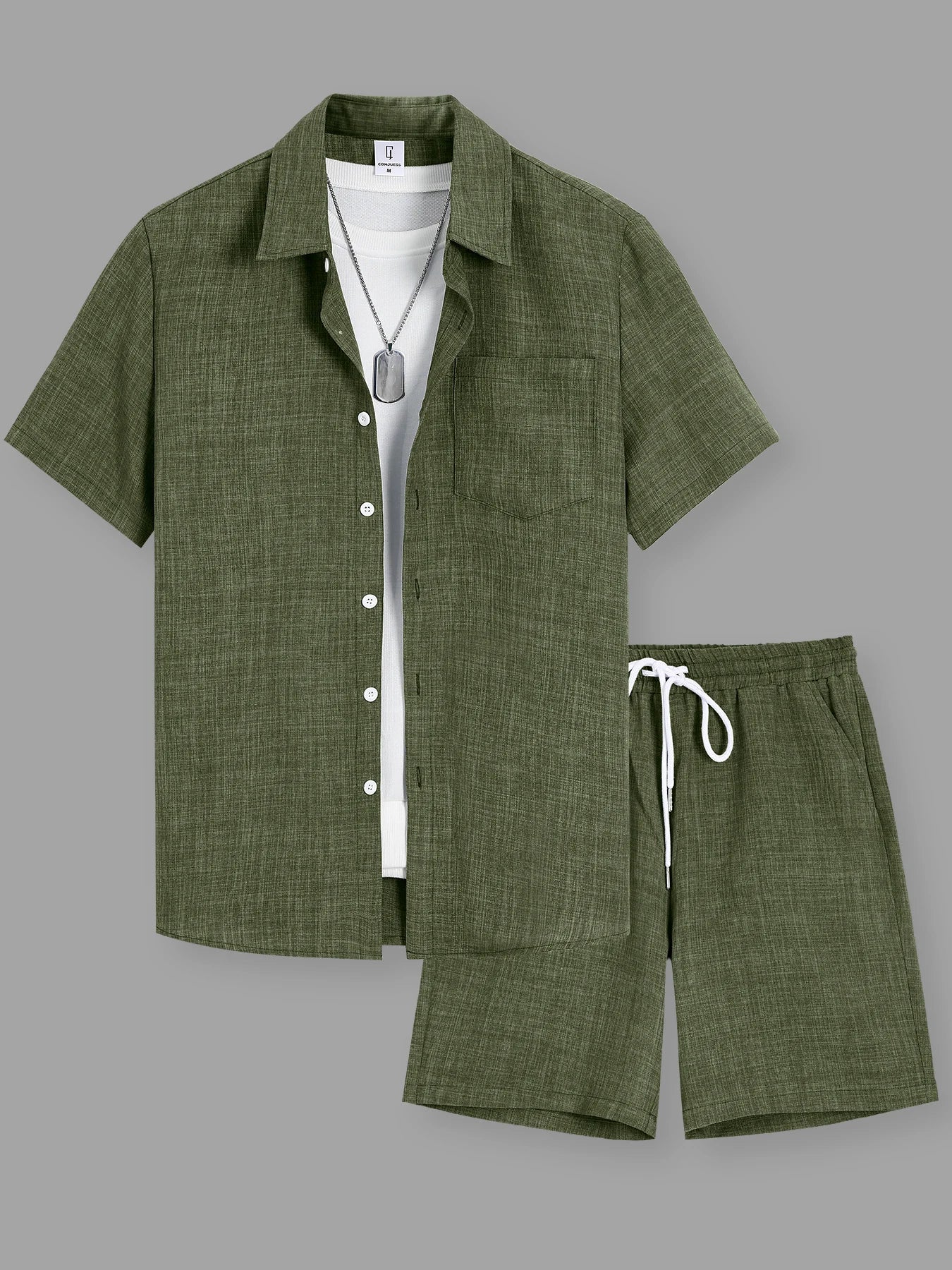 Ensemble Homme Chemise et Short en Coton et Lin – Tenue 2 Pièces Décontractée et Respirante