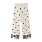 Pantalon droit en lin brodé Aztèque pour femme
